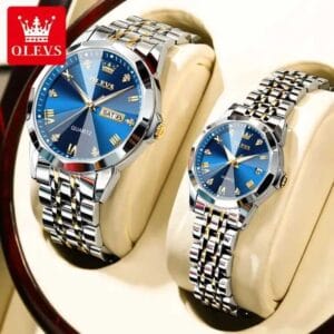 Olevs 9931 Couple Watch - Silver Gold & Blue
