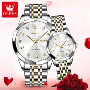 Olevs 9931 Couple Watch - Silver Gold & White